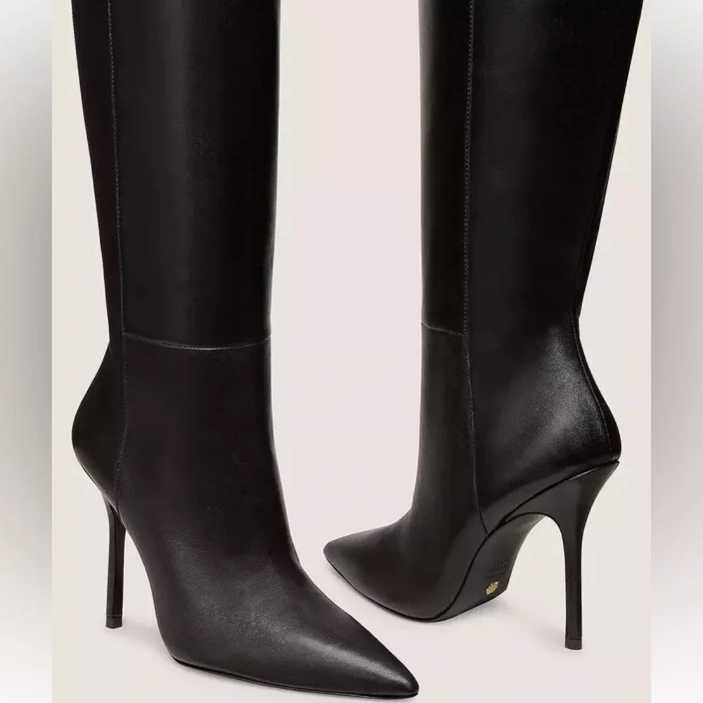 Stuart Weitzman Black Leather Over-the-Knee Pointed Toe Stiletto Boots - Picture 6 of 14